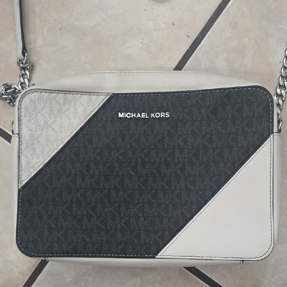 Michael Kors Crossbody Bag White Black Logo Colorblock Purse